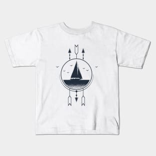 Creative Illustration In Geometric Style. Ship In The Sea. Adventure, Travel And Nautical Kids T-Shirt